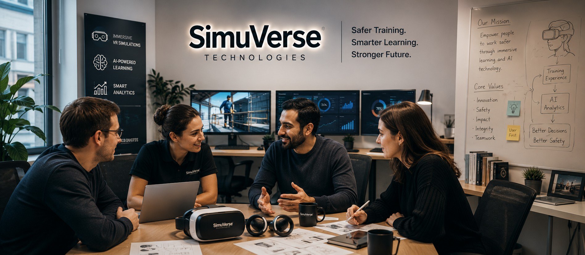 Équipe réunie autour d’un prototype de formation immersive